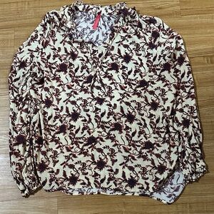 Ruby Ribbon Cream Blouse with Brown Floral Print